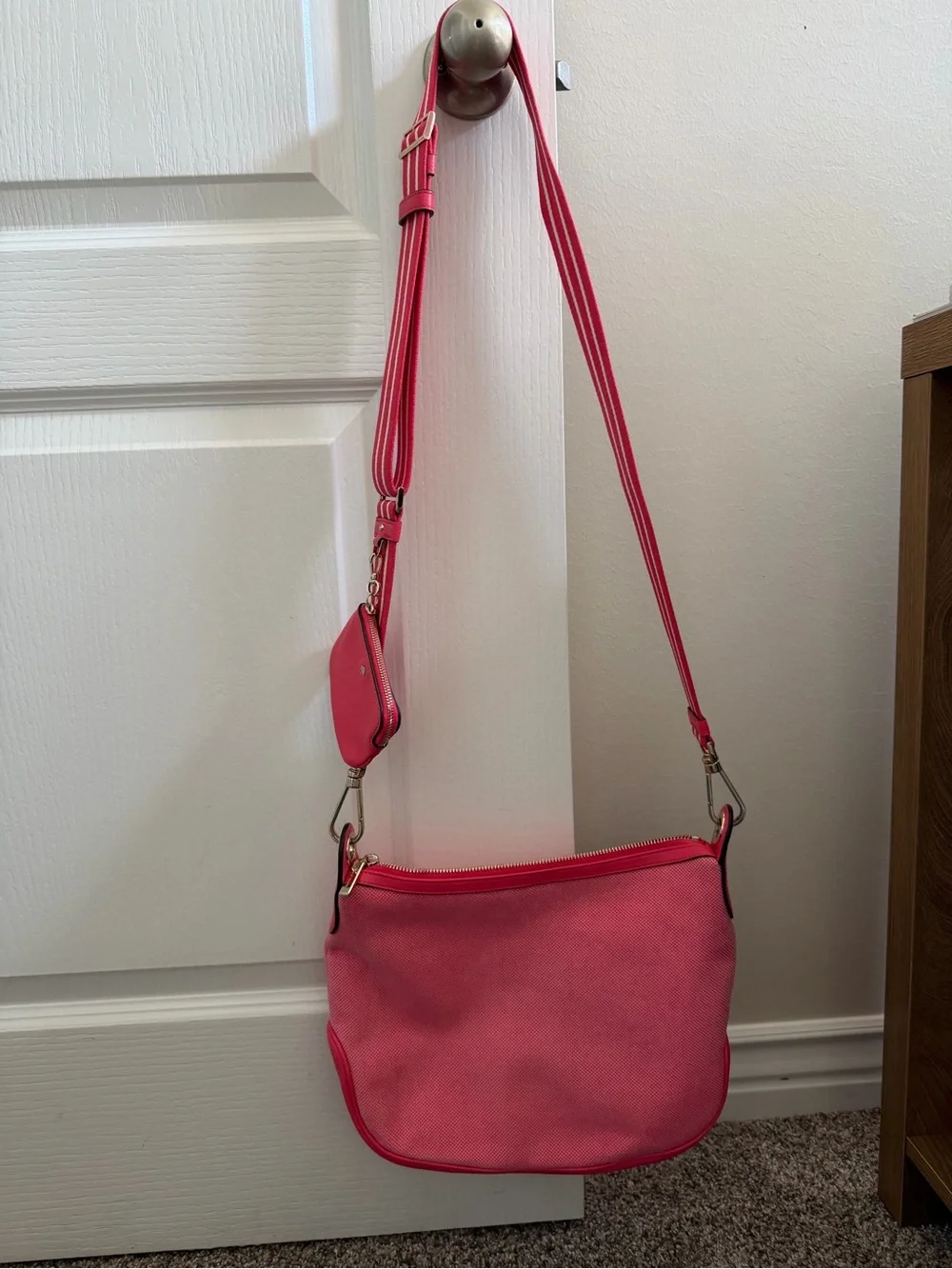 kate spade Hot Pink Canvas Crossbody with Striped Strap